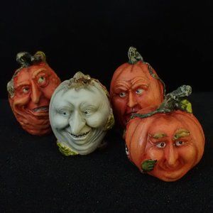 Rare/Vintage Dept56 mini Pumpkin heads. S/4 scary/funny designs. Halloween.